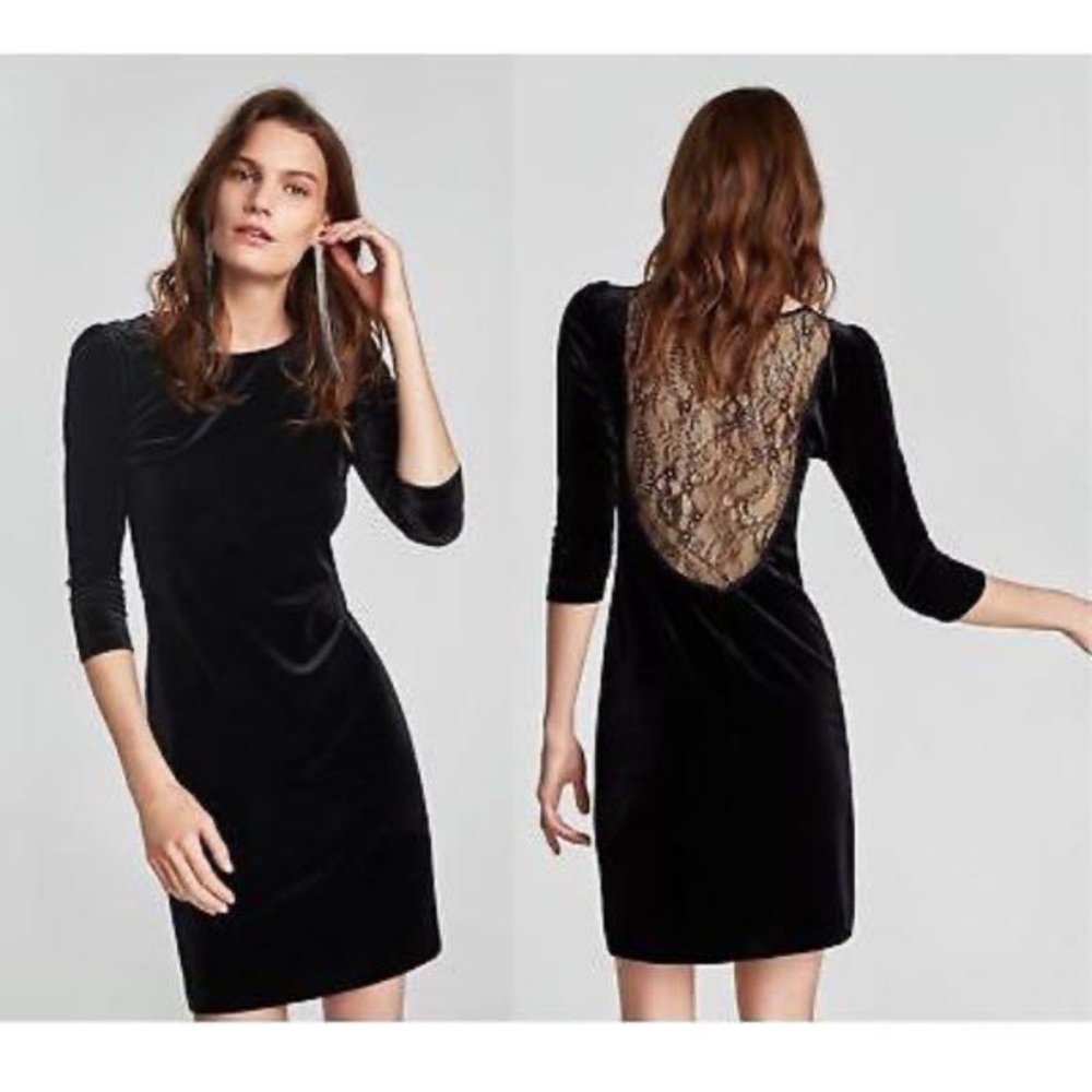 Zara back lace velvet black dress new with tag valentines